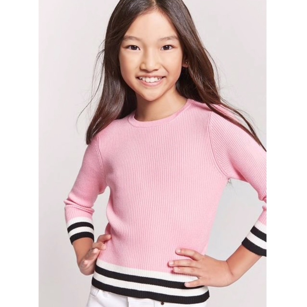 Forever 21 pink knit top with striped trim